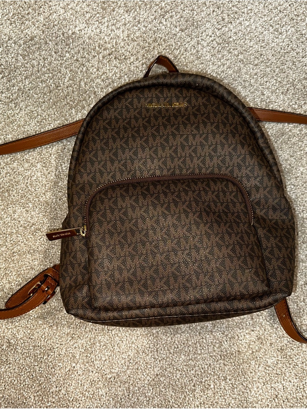 Michael Kors Dark Brown MK Logo Mini Backpack with Tan Trim